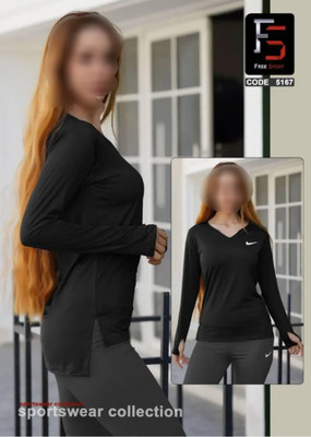 تونیک اسپرت یقه دلبری پشت بلند آستین انگشتی تیشرت ورزشی وارداتی