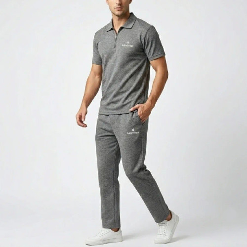ست پولوشرت و شلوار مردانه پارچه مولینه لاکرادار درجه یک رنگ طوسی