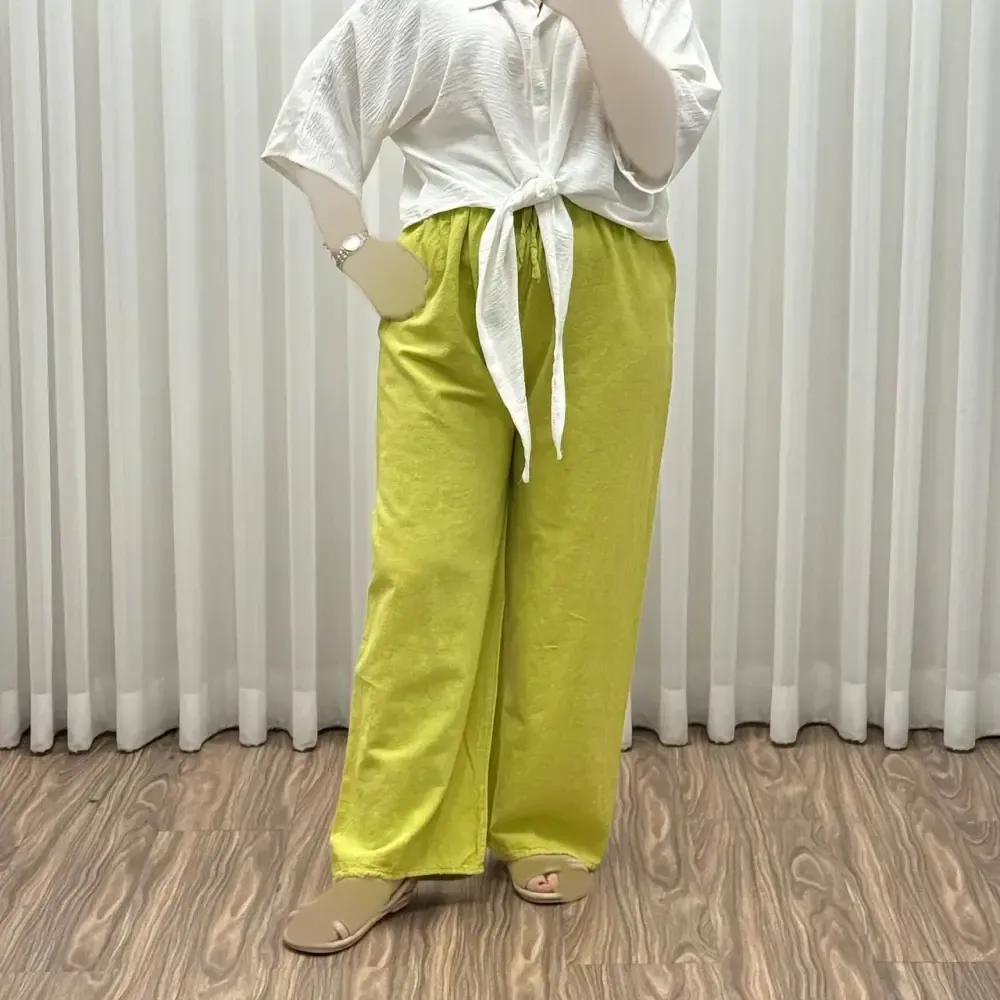شلوار الیاف طبیعی زنانه فری سایز تا سایز 46 تن خور شیک و راحت چهارفصل بدون چروک و آبرفت