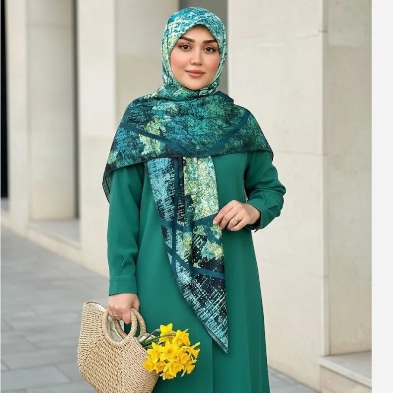 روسری نخ کاستوم طرح هیوا آبرنگی خاص تک